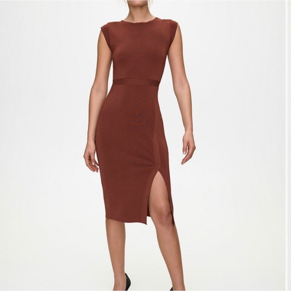 Aritzia Babaton The Business Dress Womens Size S Cap Sleeve Bodycon Front Slit - Picture 1 of 11